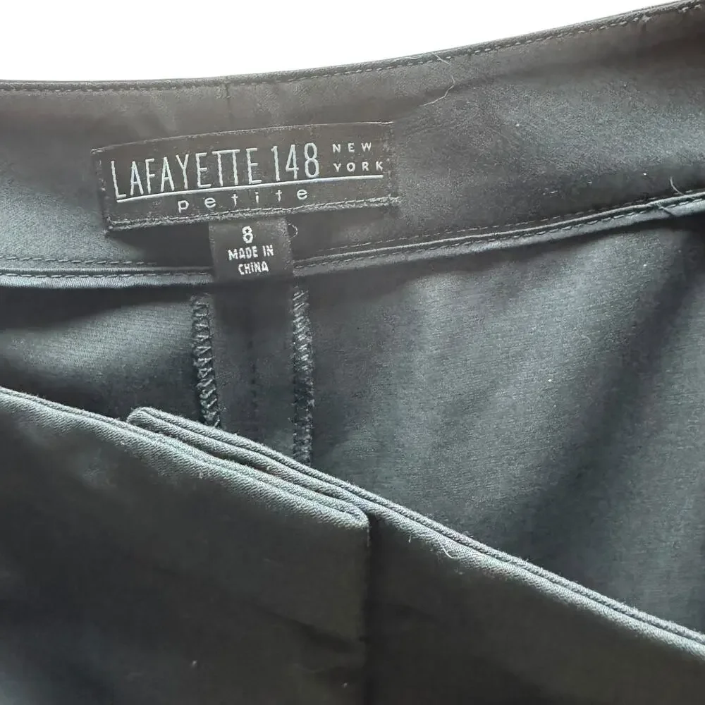 Lafayette 148 Flat Front Wide Leg Dress Pants Black Petite 8